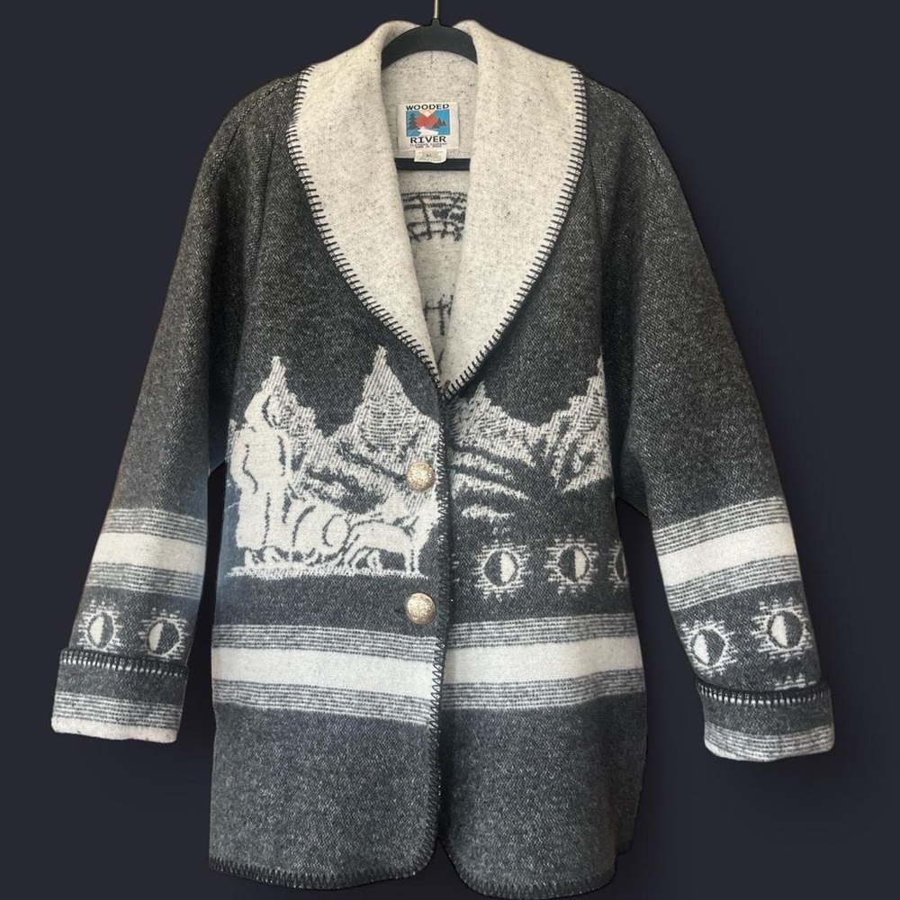 Vintage Gray and White Knit Wool Coat